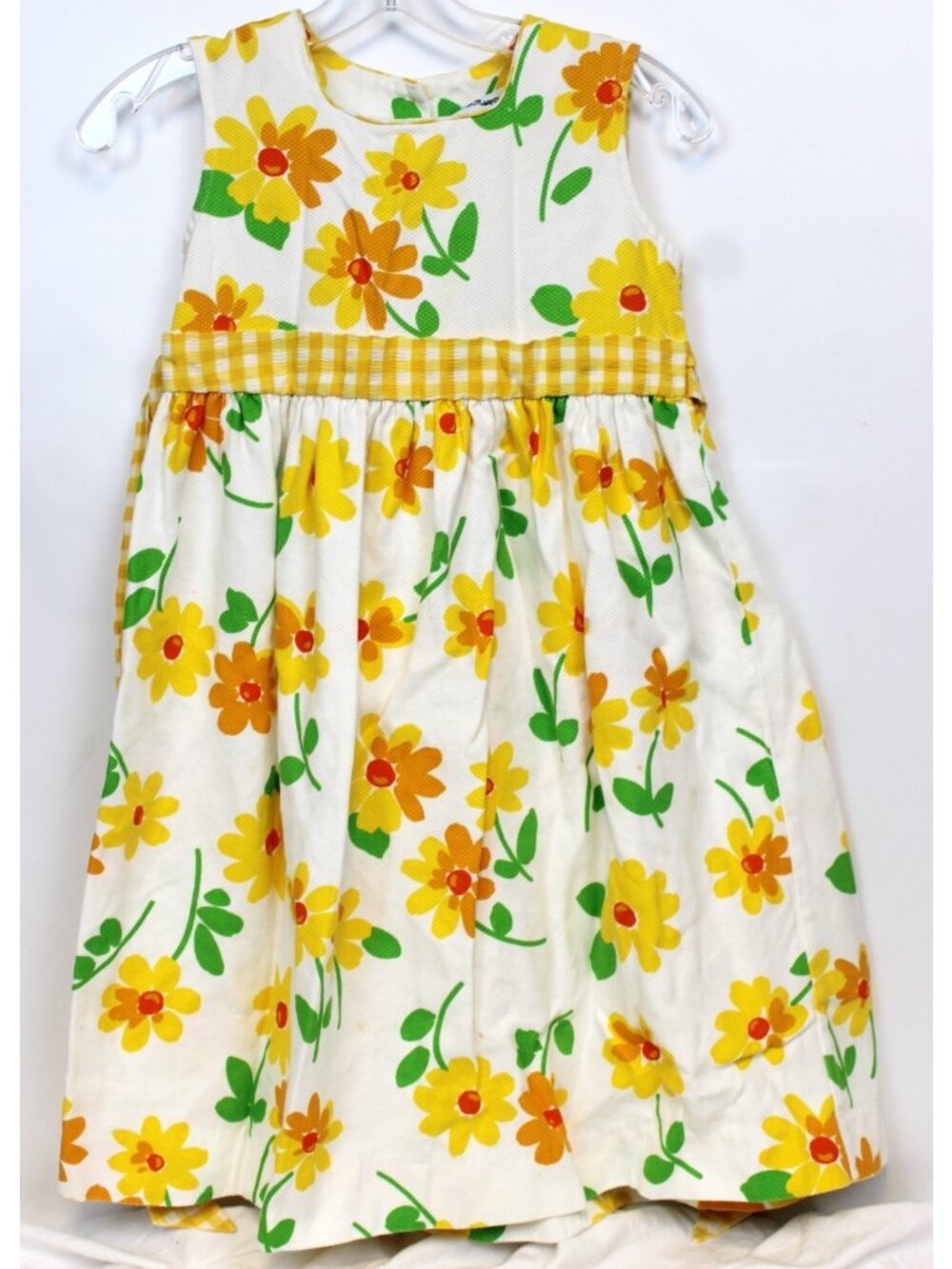 Catherine Rebecca White Yellow Floral Dress z 8 Spring Summer Waffle Knit Gingha